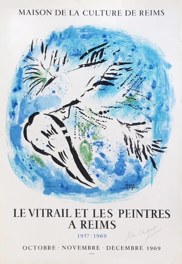 'L’ange sur fond bleu I' Listed as a Signed 1969 Chagall Lithograph