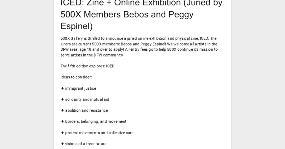 500X Gallery Announces 'ICED,' a Juried Online Exhibition and Zine for DFW Artists and Writers