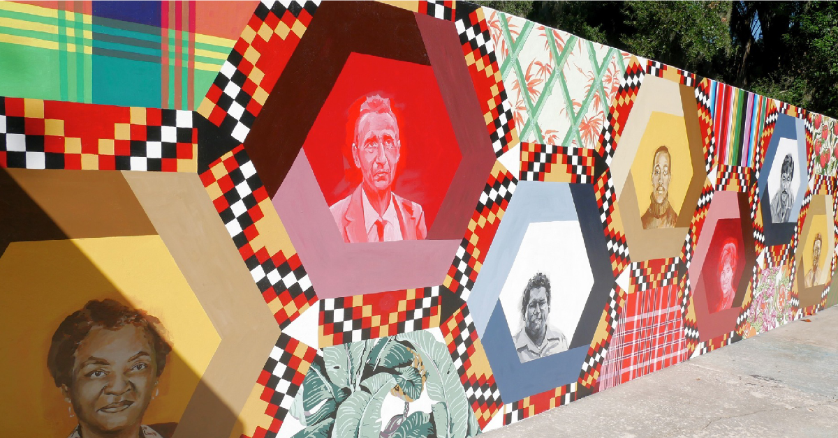 Luca Molnar’s ‘Worker Bees’ mural remains on view in the Mennello Museum’s garden